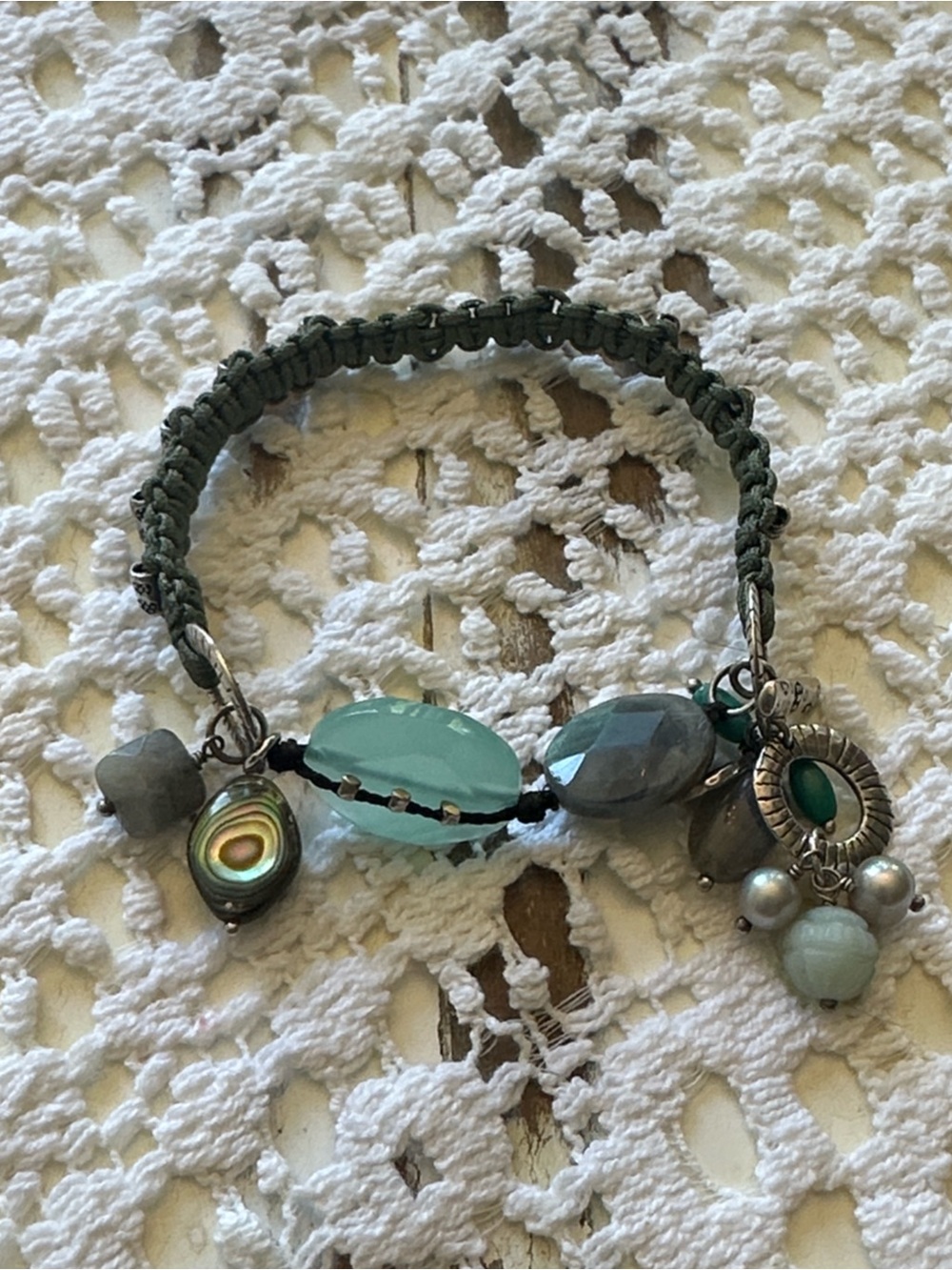 Silpada Green Beaded Charm Bracelet with Sterling accents